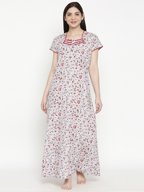 

XIN Women Red & White Printed Maxi-Length Nightdress