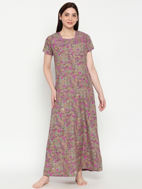 

XIN Women Brown & Pink Printed Nightdress