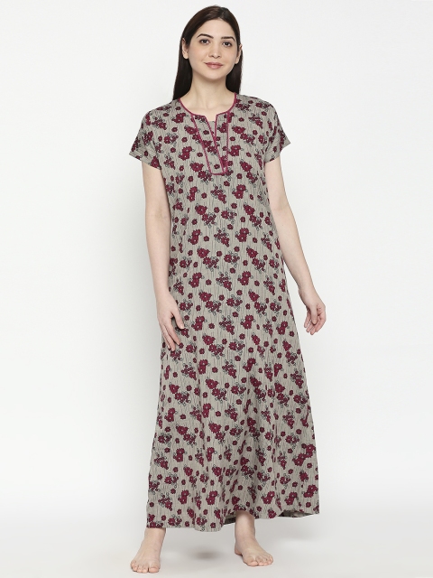 

XIN Women Grey & Pink Printed Maxi Night Dress