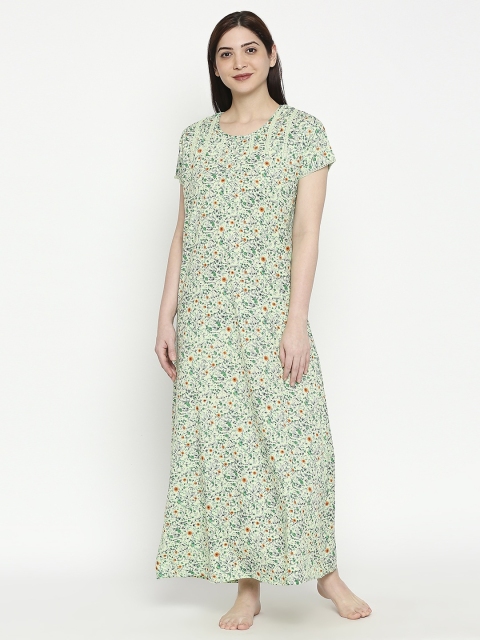 

XIN Women Green & Orange Printed Maxi Nightdress