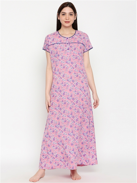 

XIN Women Pink & Purple Printed Maxi Nightdress