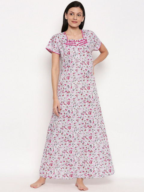 

XIN Women Grey & Pink Printed Nightdress