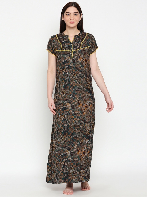 

XIN Women Green & Black Printed Maxi Length Nightdress