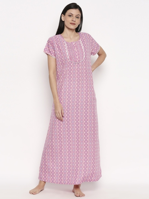 

XIN Women Pink & Beige Printed Maxi-Length Nightdress