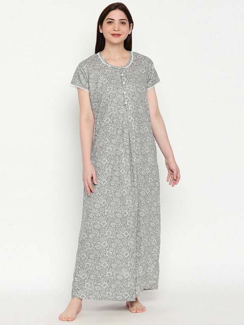 

XIN Women Grey & Black Printed Nightdress