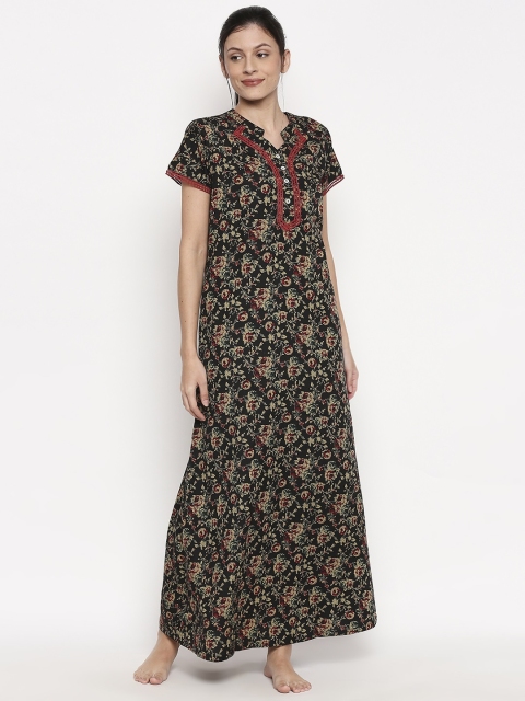 

XIN Women Black & Green Printed Nightdress