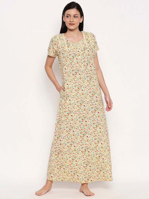 

XIN Women Cream-Colored & Orange Printed Nightdress