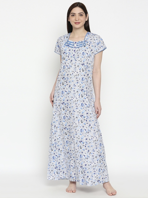 

XIN Women Grey & Blue Printed Maxi Nightdress