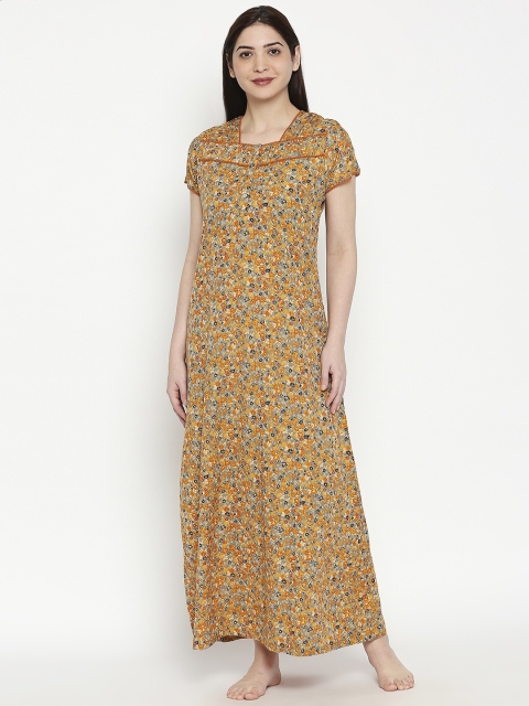 

XIN Women Orange & Grey Printed Nightdress