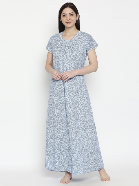 

XIN Women Blue & Black Printed Nightdress