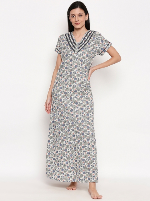 

XIN Women Grey & White Printed Nightdress