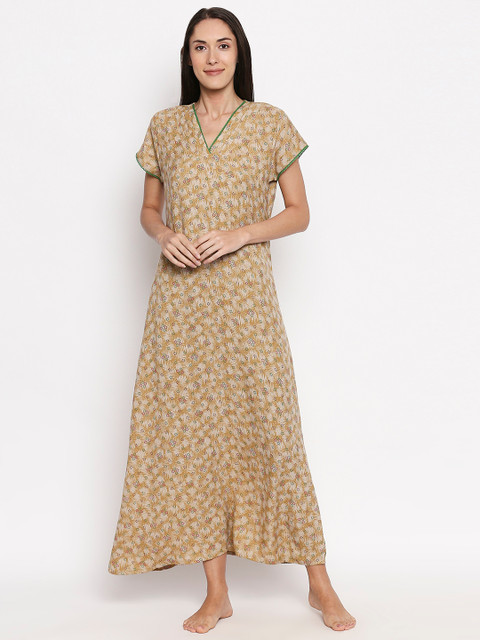 

XIN Women Yellow & Green Printed Nightdress