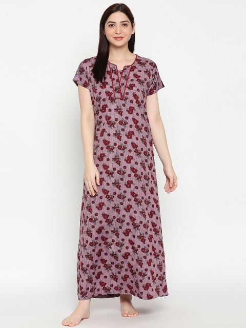 

XIN Women Lavender & Red Printed Maxi-Length Nightdress