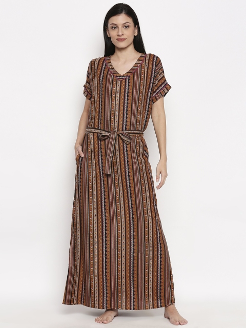 

XIN Women Brown & Black Printed Nightdress