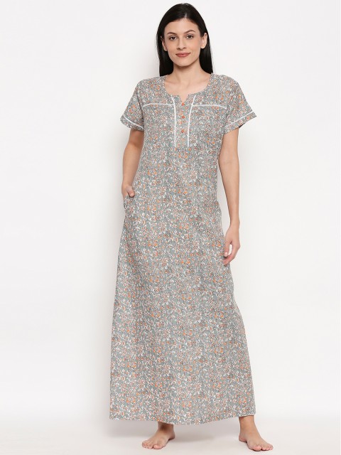 

XIN Women Grey & White Printed Nightdress