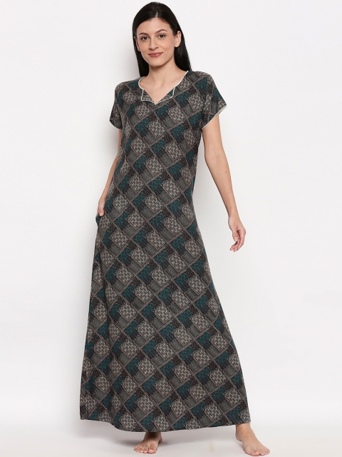 

XIN Women Black & Beige Printed Nightdress