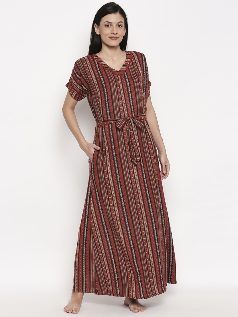 

XIN Women Red & Black Printed Maxi Nightdress