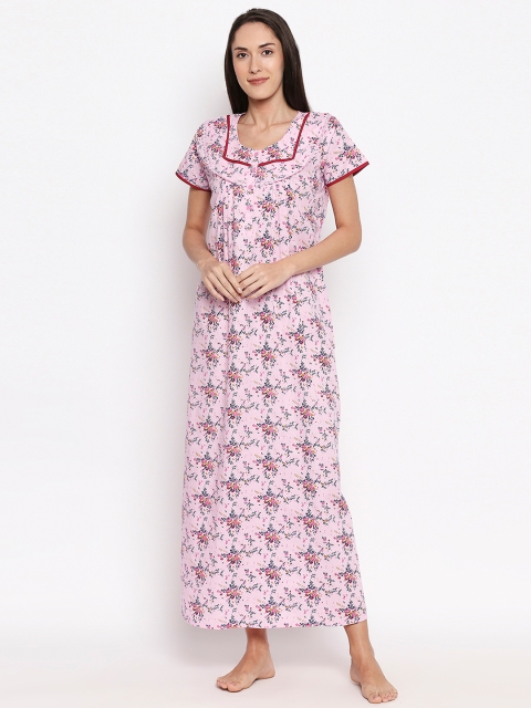 

XIN Women Pink & Blue Printed Maxi Nightdress
