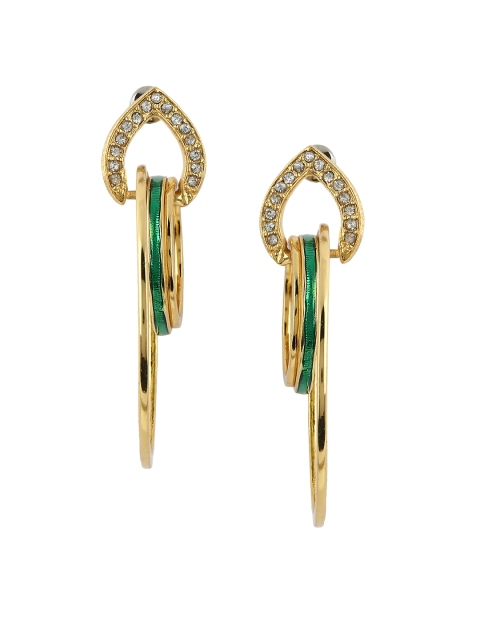

Estele Gold-Plated & Green Contemporary Hoop Earrings