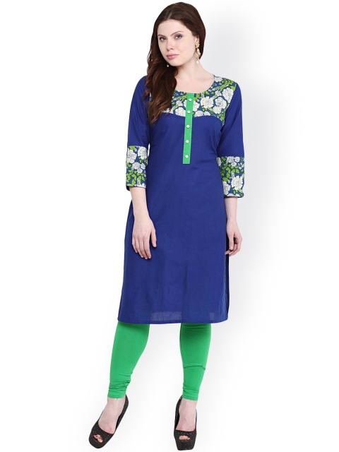 

Nayo Women Blue Floral Print Straight Kurta