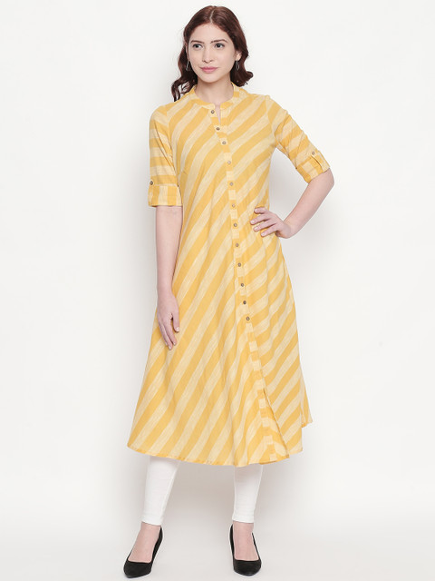 

RANGMANCH BY PANTALOONS Women Mustard Striped A-Line Kurta