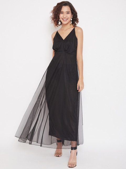 

U&F Women Black Solid Maxi Dress