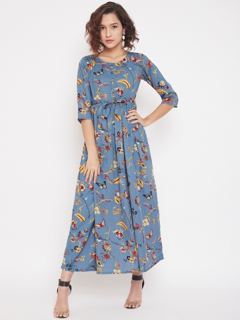 

U&F Women Grey Floral Printed Maxi Dress