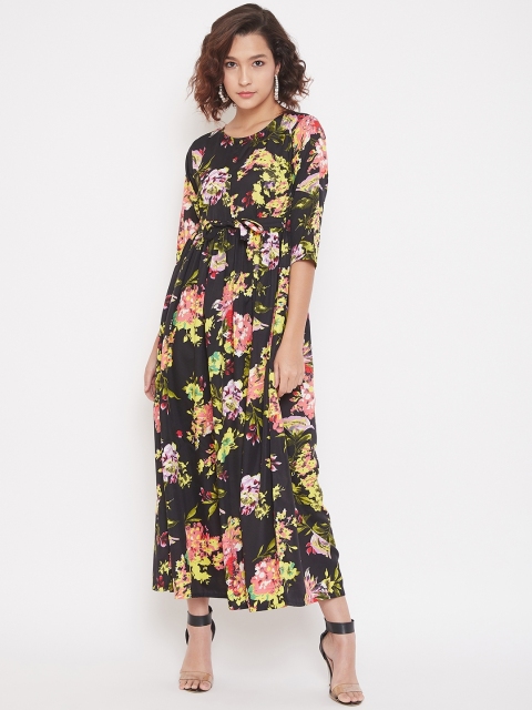 

U&F Women Black & Yellow Printed Maxi Dress
