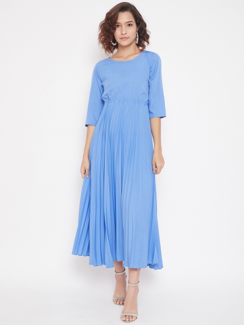 

U&F Women Blue Solid Fit and Flare Dress