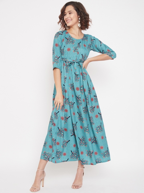 

U&F Women Sea Green Floral Printed Maxi Dress