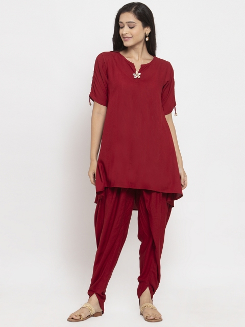 

Just Wow Women Maroon Solid Kurti with Dhoti Pants