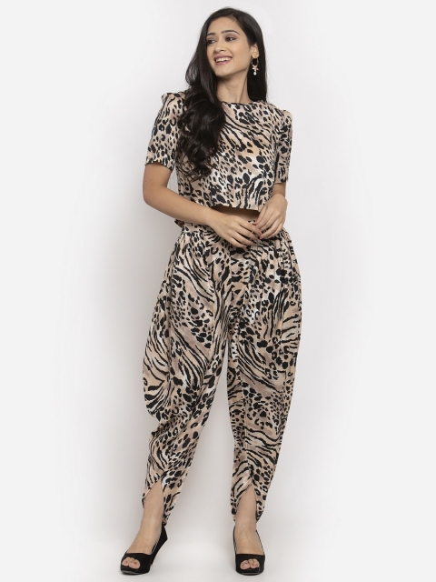 

Just Wow Women Beige & Black Printed Top with Dhoti Pants