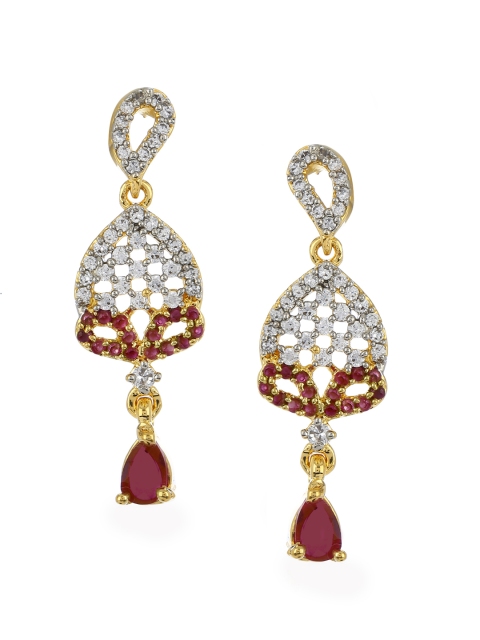 

Estele Pink & White Gold-Plated Teardrop Shaped Jhumkas
