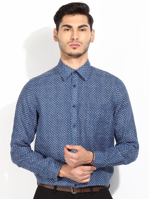 

Blackberrys Blue Printed Classic Fit Linen Casual Shirt