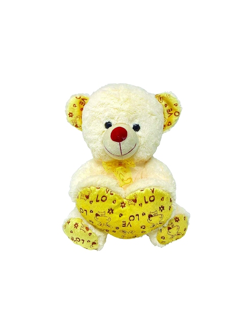 

Fun Zoo Toys Kids Cream-Coloured & Yellow Stuffed Plush Teddy Bear With Heart Soft Toy