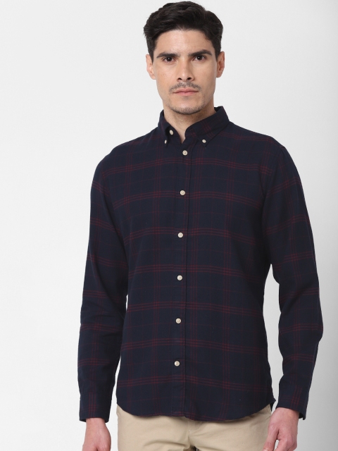 

SELECTED Men Navy Blue & Maroon Slim Fit Tartan Checks Opaque Casual Shirt