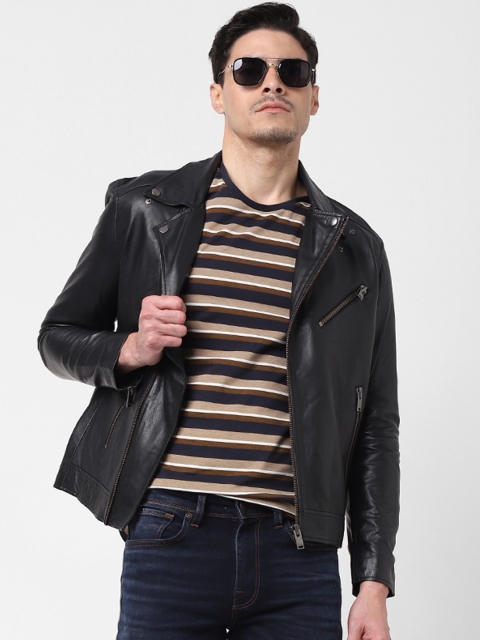 

SELECTED Men Black Leather Biker Jacket