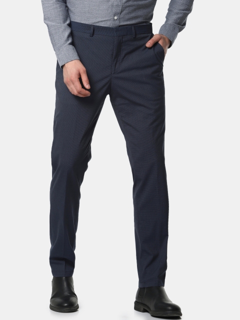 

SELECTED Men Navy Blue Slim Fit Checked Regular Trousers