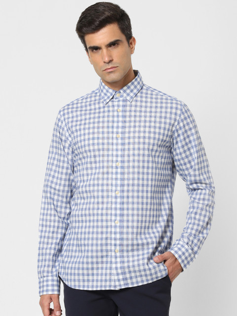 

SELECTED Men Blue & White Slim Fit Checked Casual Shirt