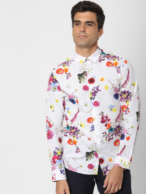 

SELECTED Men White & Yellow Regular Fit Floral Printed Organic Cotton Casual Shirt