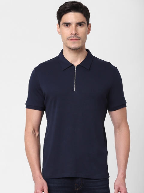 

SELECTED Men Navy Blue Solid Polo Collar Organic Cotton T-shirt