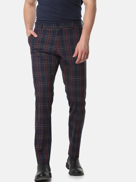 

SELECTED Men Navy Blue Regular Fit Checked Trousers