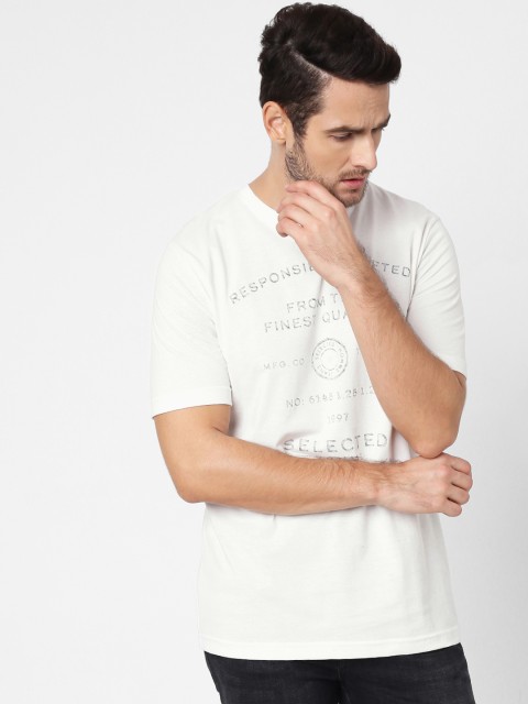 

SELECTED Men Off-White Printed Round Neck Organic Cotton T-shirt
