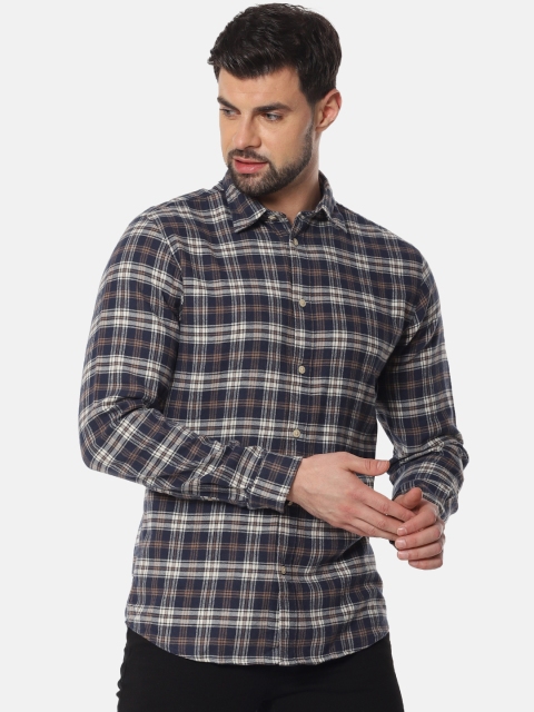 

SELECTED Men Navy Blue & White Slim Fit Checked Casual Shirt