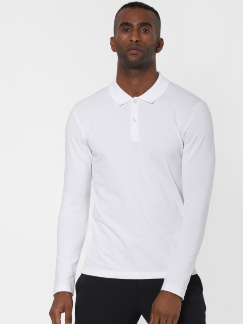 

SELECTED Men White Solid Polo Collar T-shirt