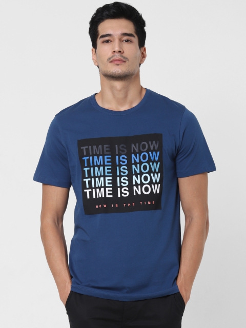

SELECTED Men Navy Blue Printed Round Neck Organic Cotton T-shirt