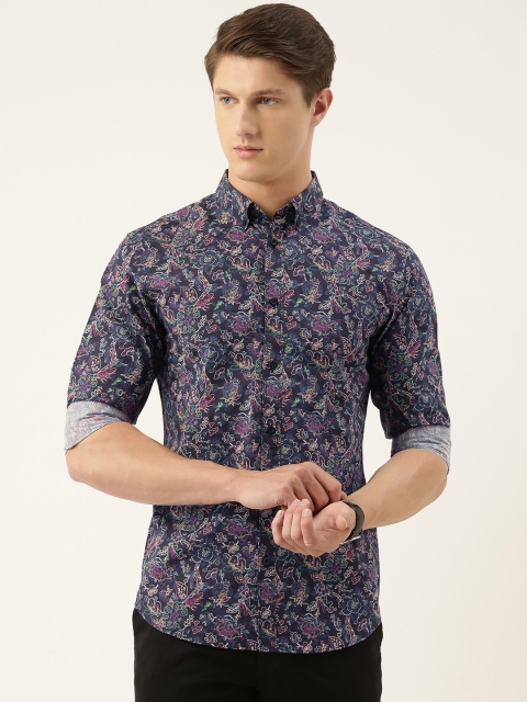 

SELECTED Men Black & Blue Slim Fit Floral Printed Organic Cotton Casual Shirt