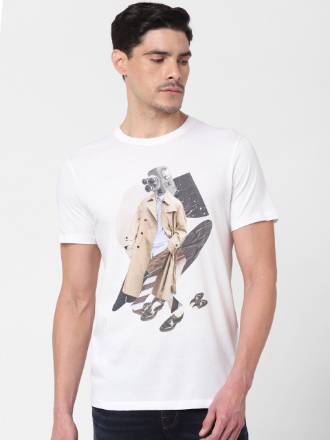 

SELECTED Men White Printed Organic Cotton T-shirt