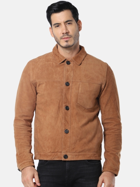 

SELECTED Men Brown Solid Leather Jacket