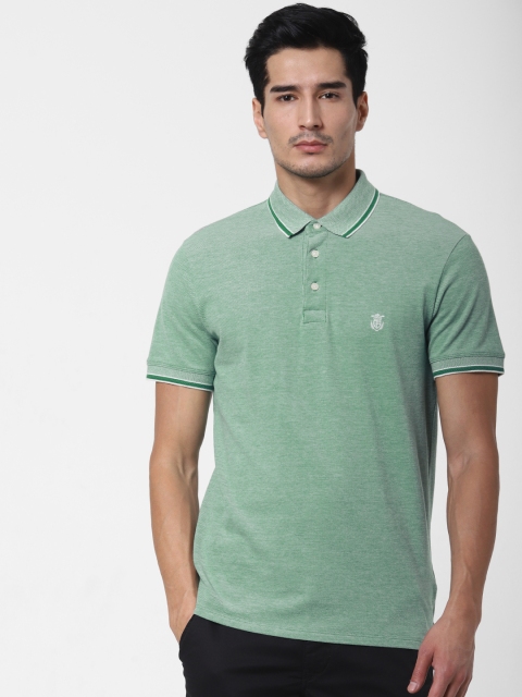 

SELECTED Men Green Solid Organic Cotton Polo Collar T-shirt